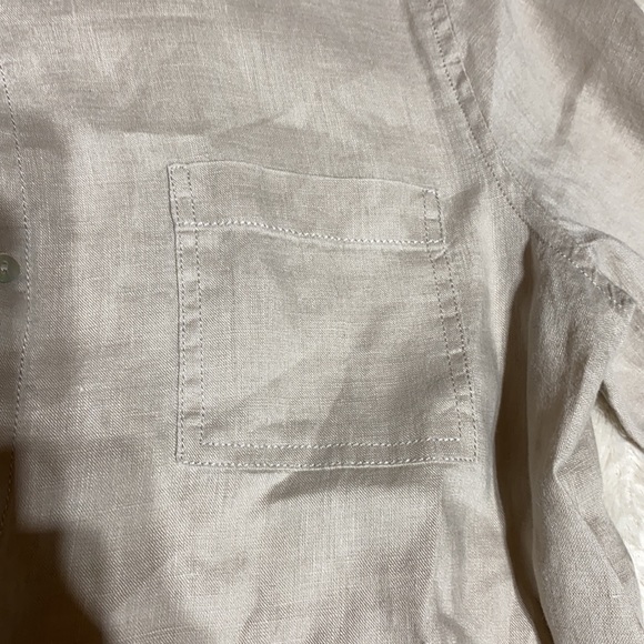 100% linen shirt button up top size large button down tan shirt - Picture 5 of 7
